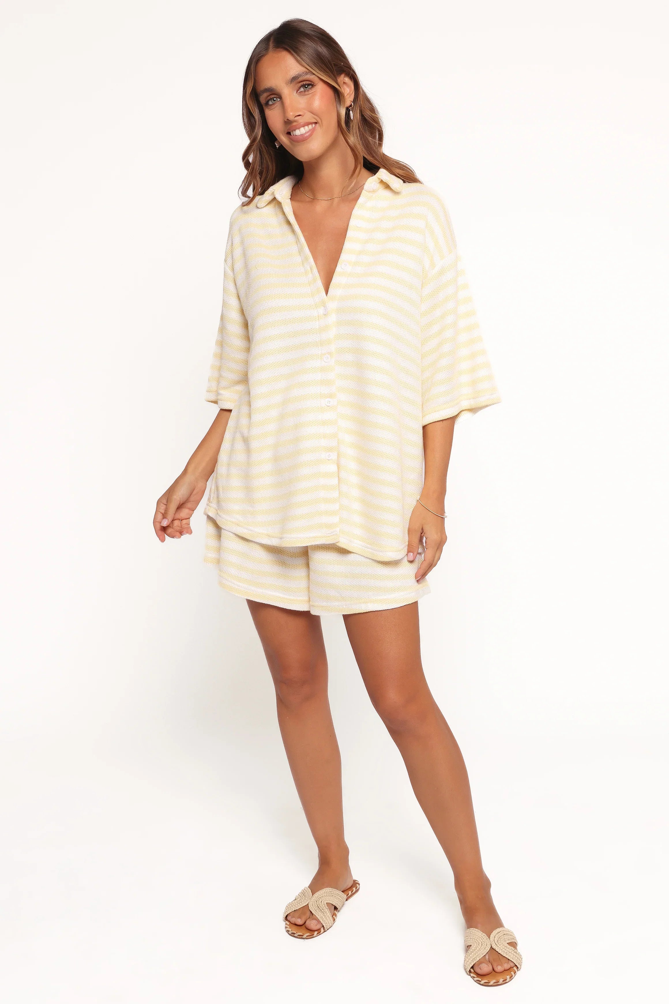 Sunny Knitted Short Set Yellow Stripe
