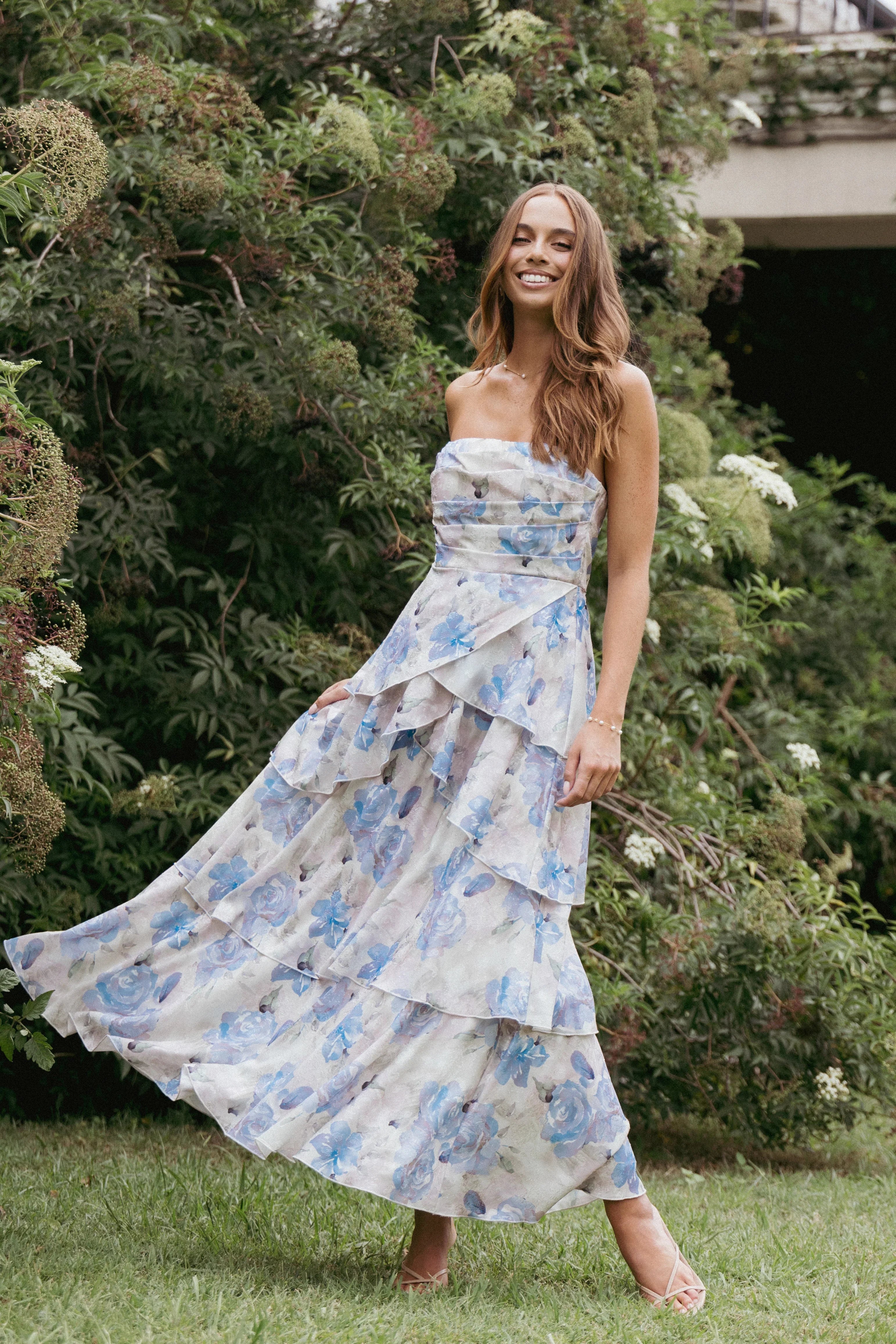 Admira Strapless Maxi Dress Blue Floral