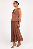 Nellie Satin Midi Skirt Banksia Brown