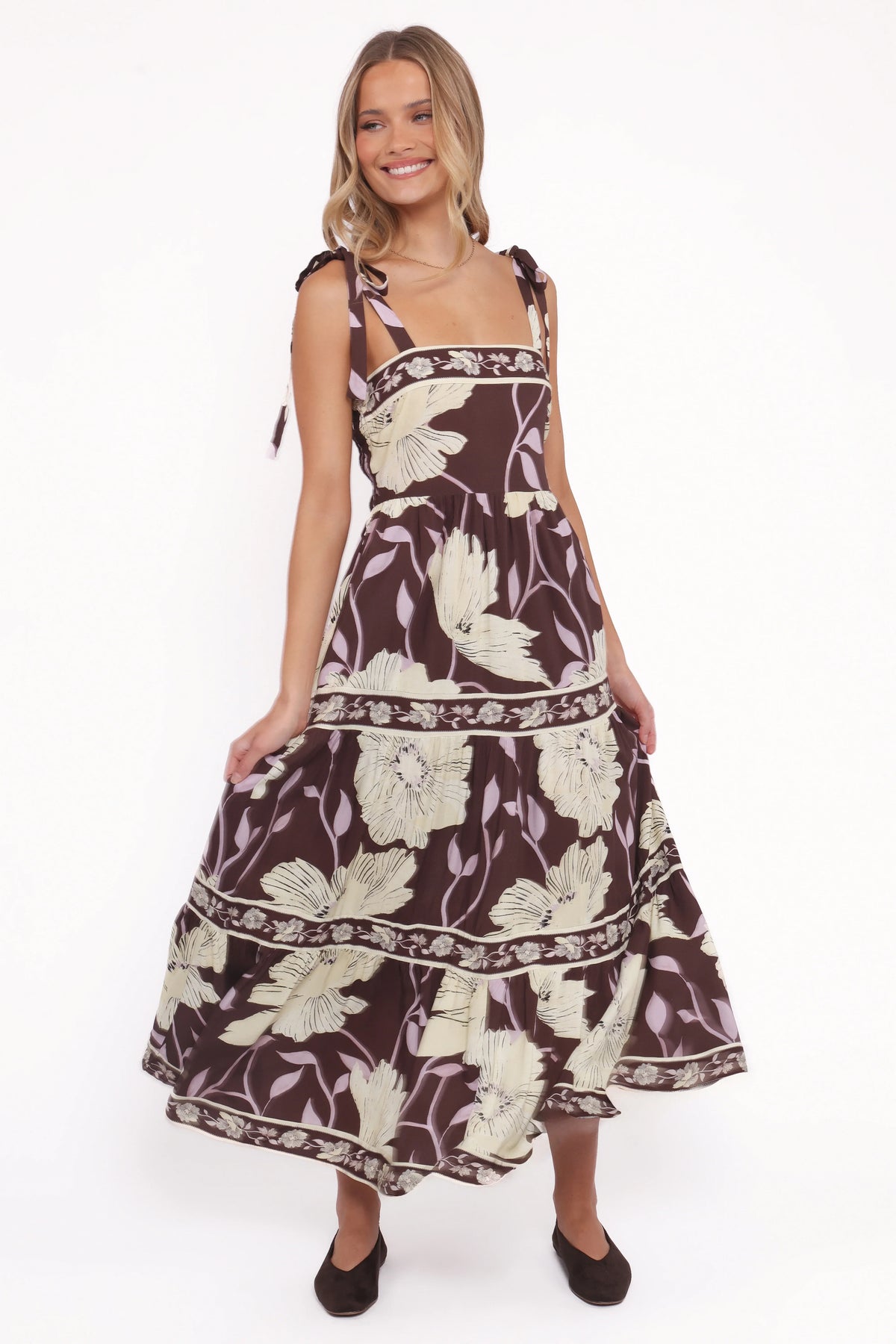 Leonor Maxi Dress Yellow Brown Floral