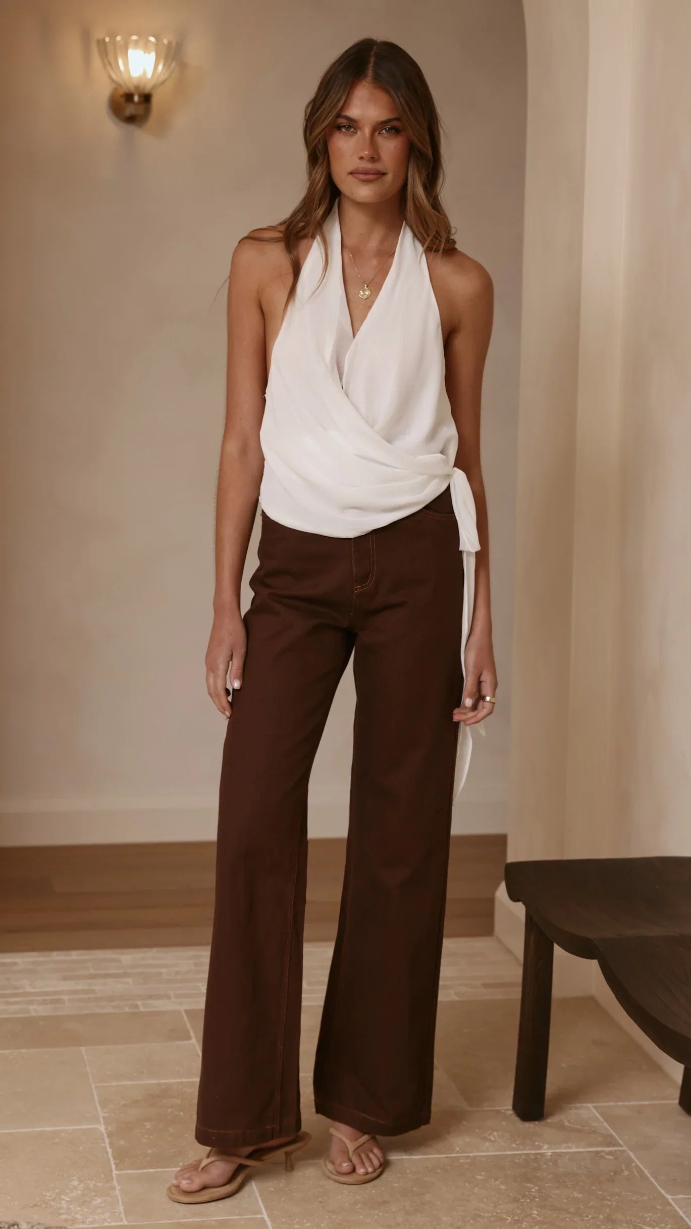 Belle Halter Neck Top White