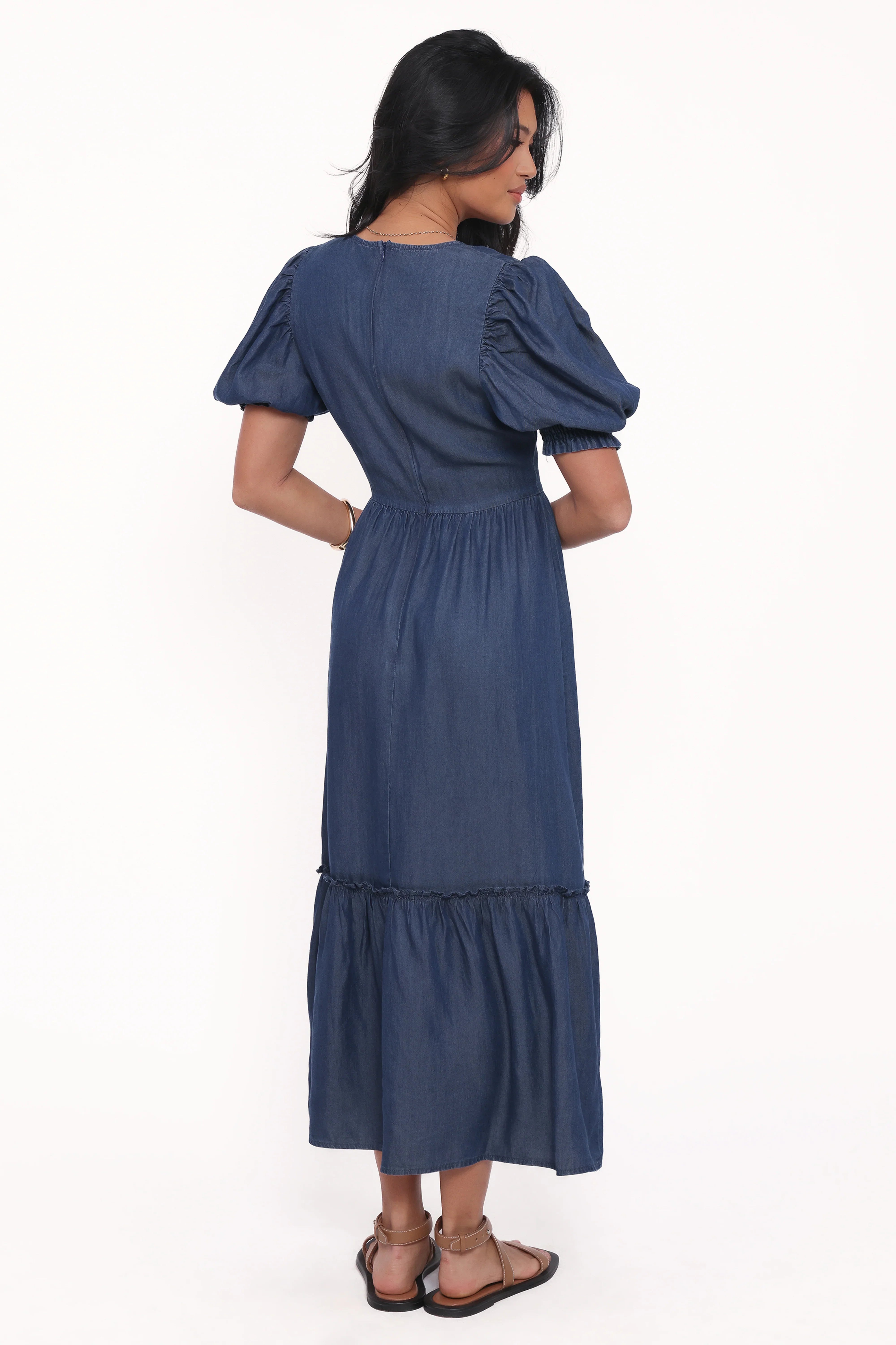 Steele Puff Sleeve Midi Dress Dark Denim