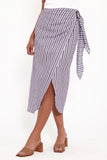 Jacey Wrap Midi Skirt Midnight Stripe