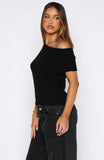 Finding Time Off Shoulder Knit Top Black