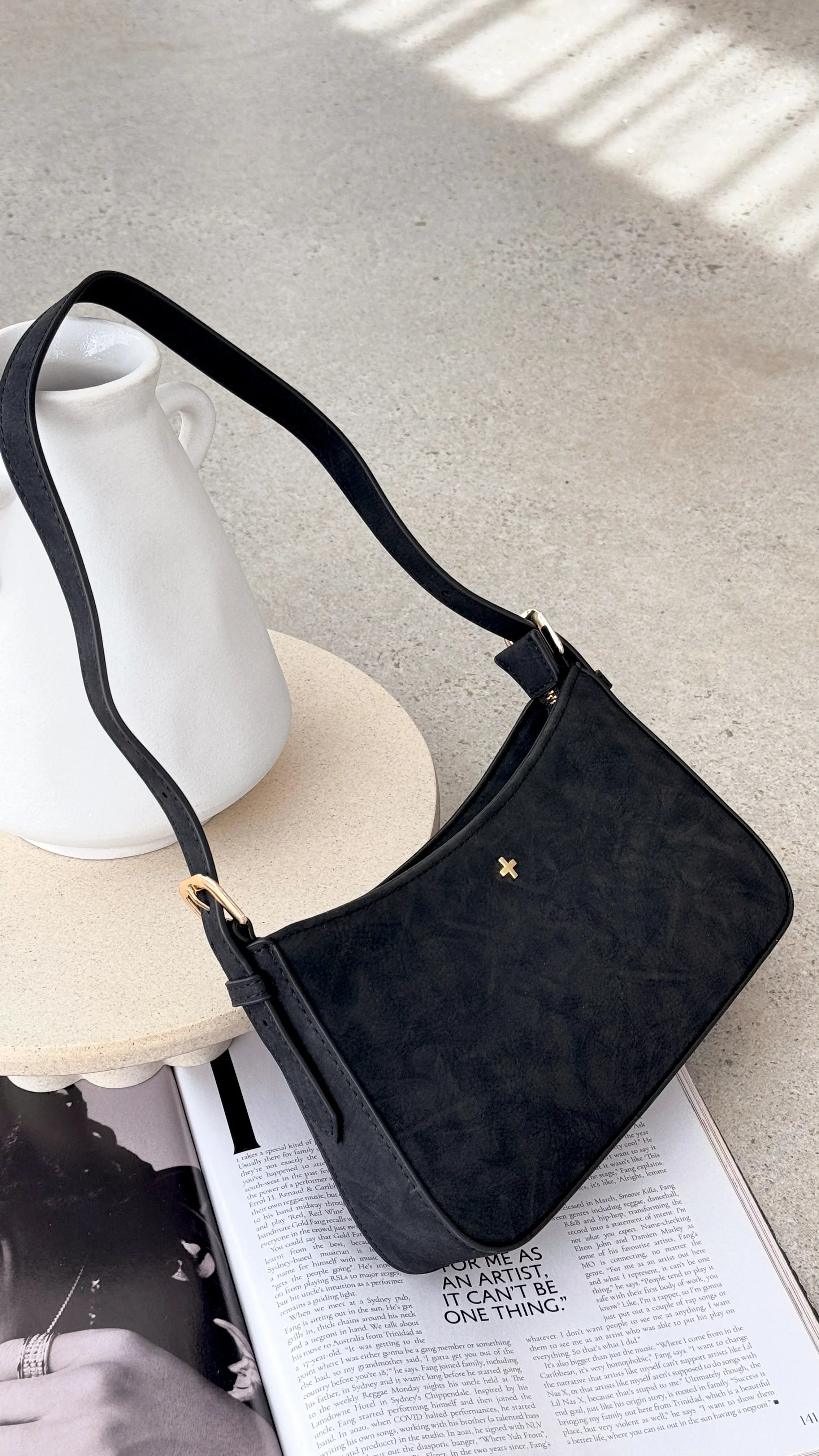 Lilu Shoulder Bag Black Suede