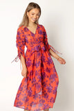Hallie Midi Floral Dress Red Wine