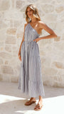 Wendy One Shoulder Maxi Dress Blue White Stripe