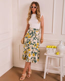 Sunlit Grove Lemon Print Midi Skirt