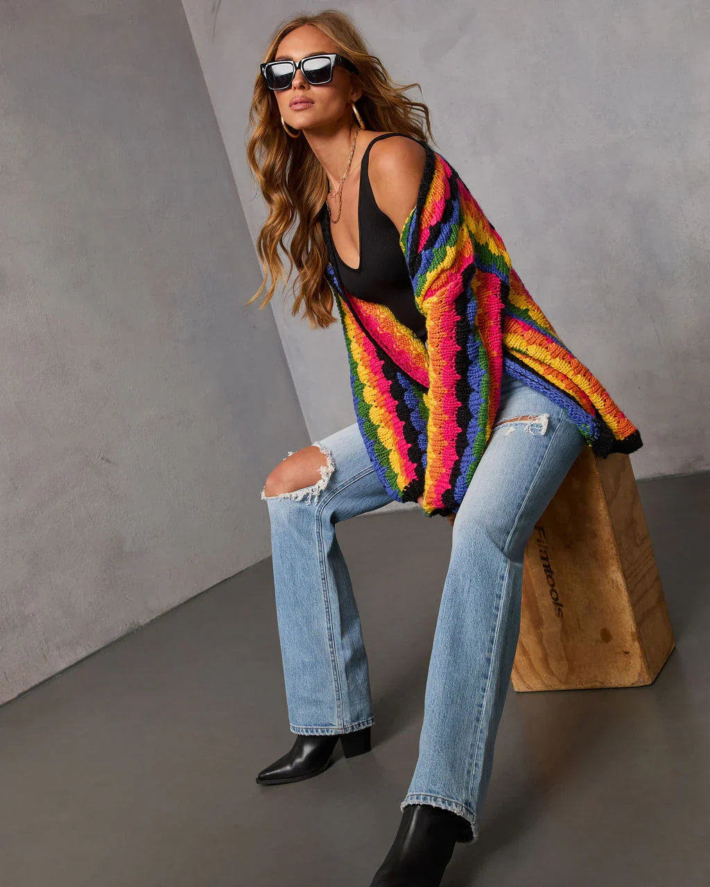Creative Break Knit Muti Color Cardigan