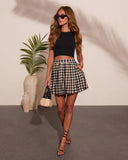 Velmiah Pleated Gingham Print Mini Skirt