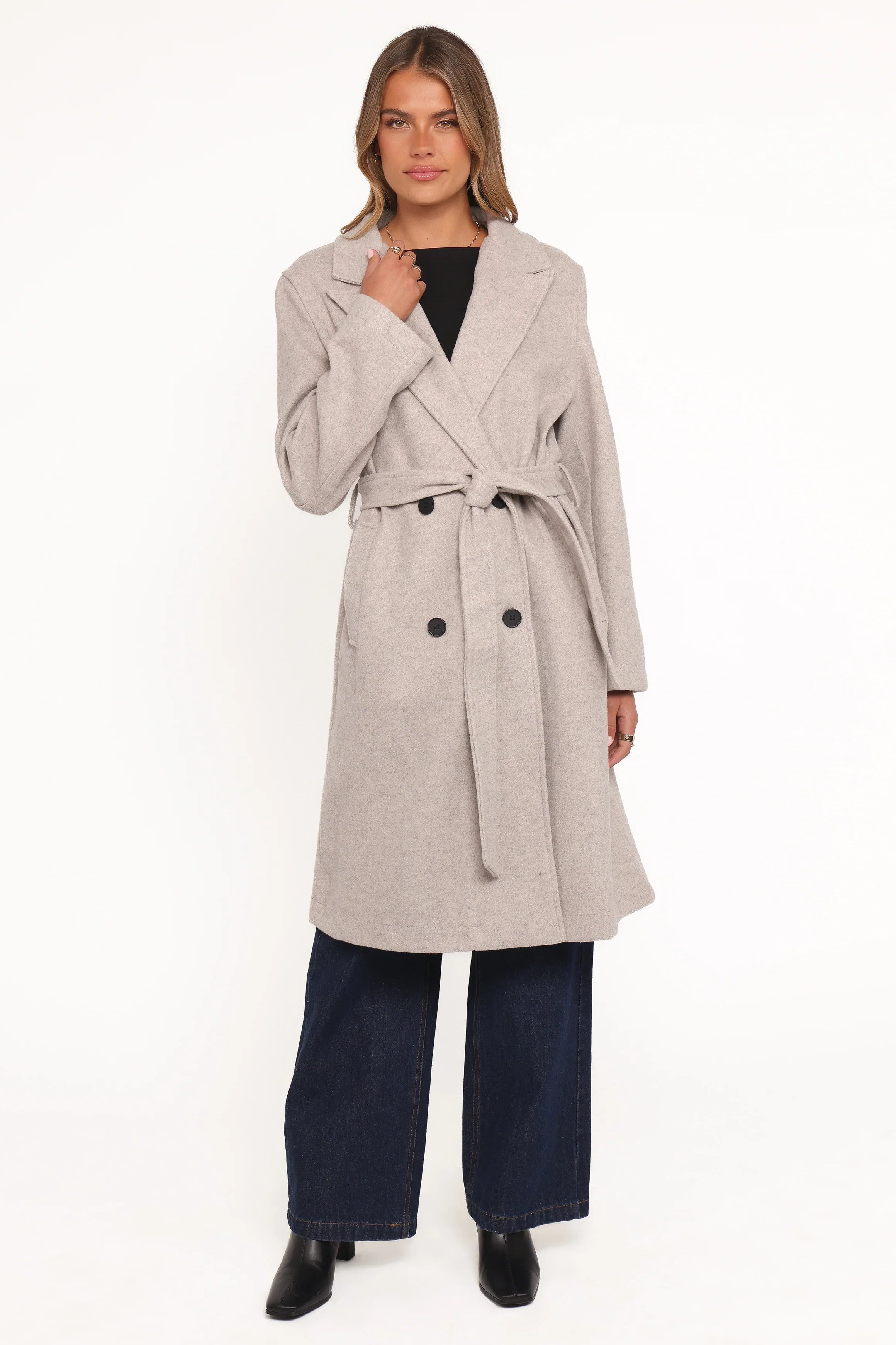 Nina Fur Collar Tie Waist Coat Cream