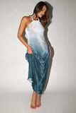 Melody Plisse Halter Maxi Dress Navy Gradient