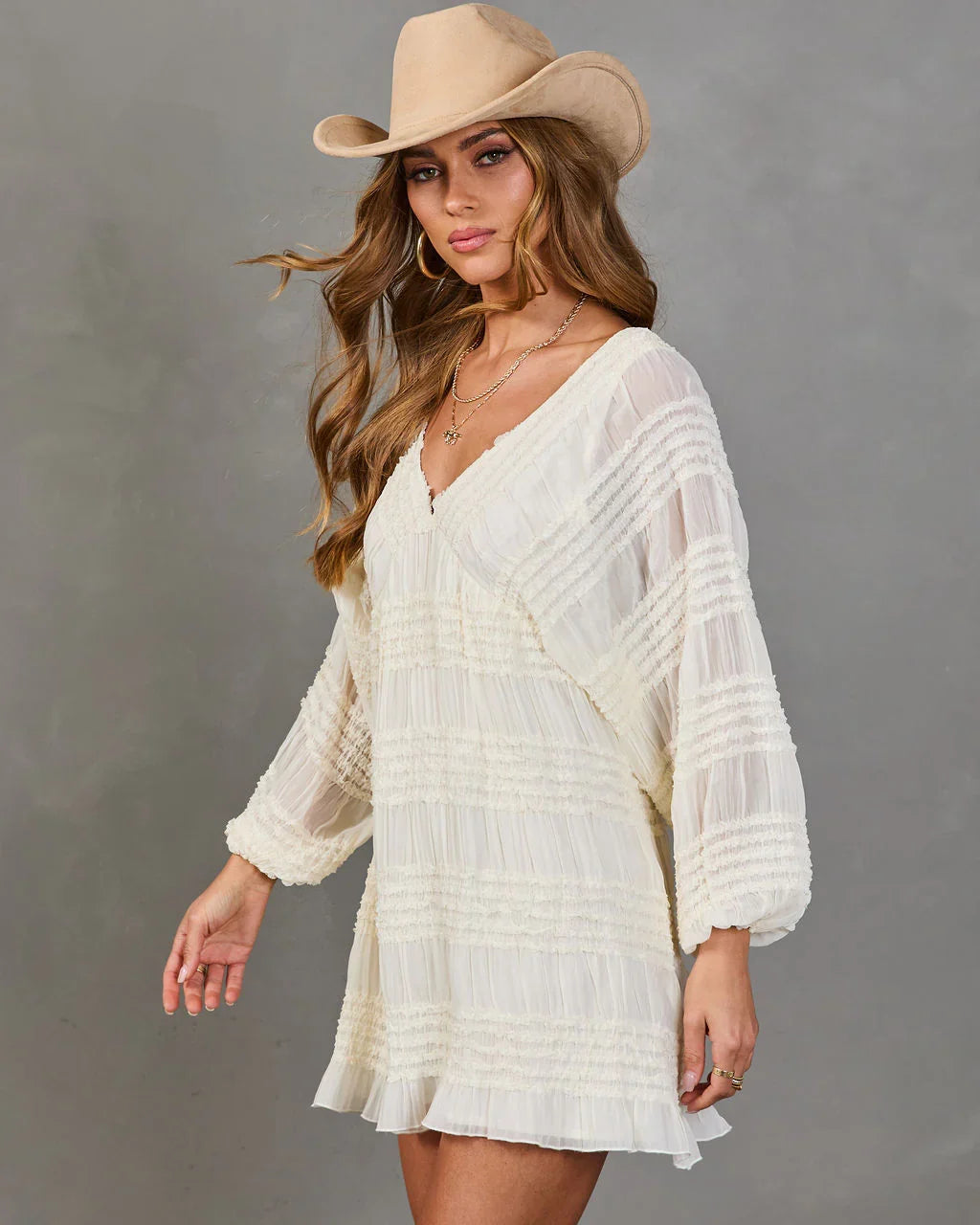 Afternoon Haze Ruffle Trim Mini Dress