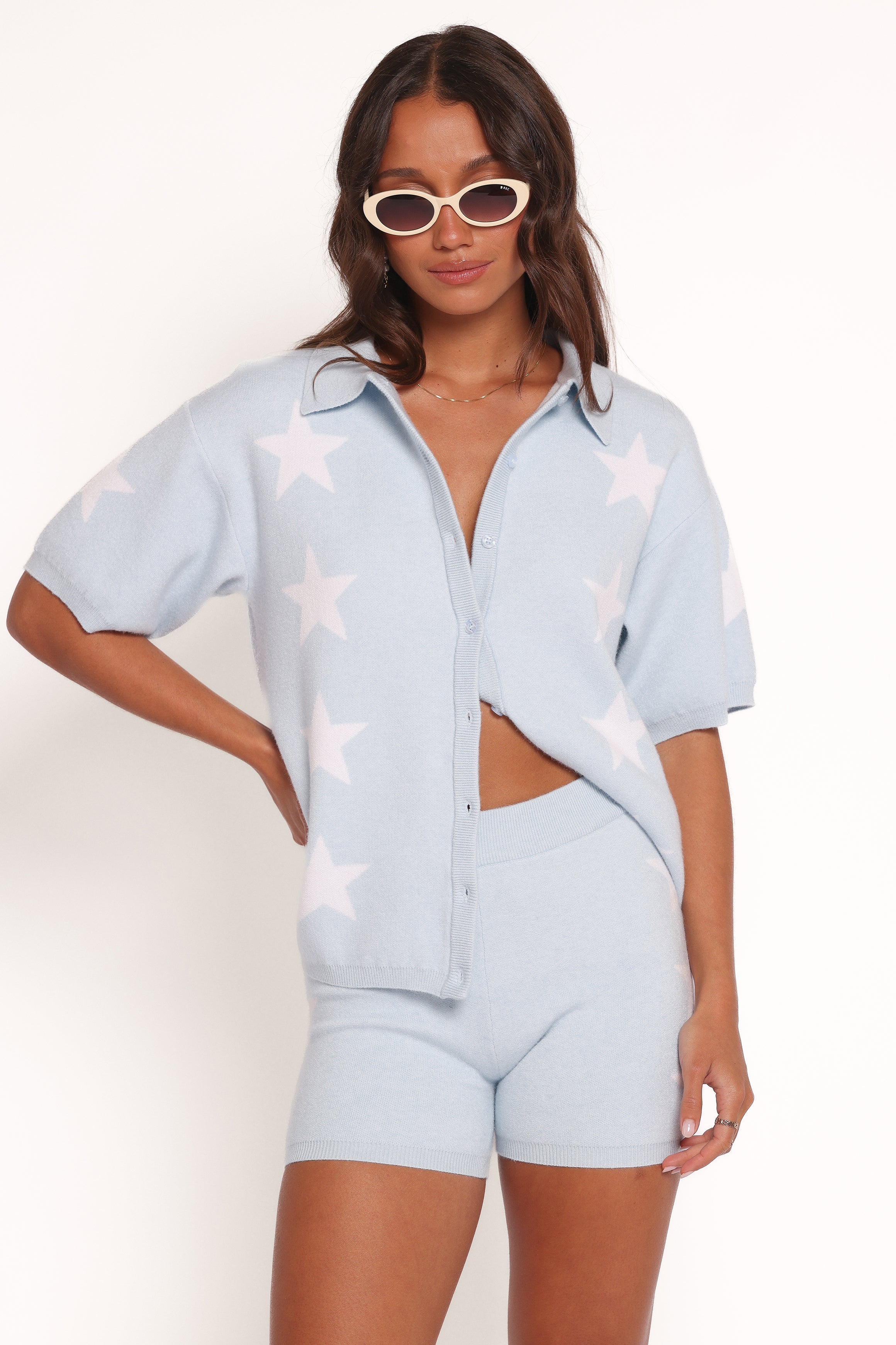 Lela Knitted Shorts Light Blue Stars