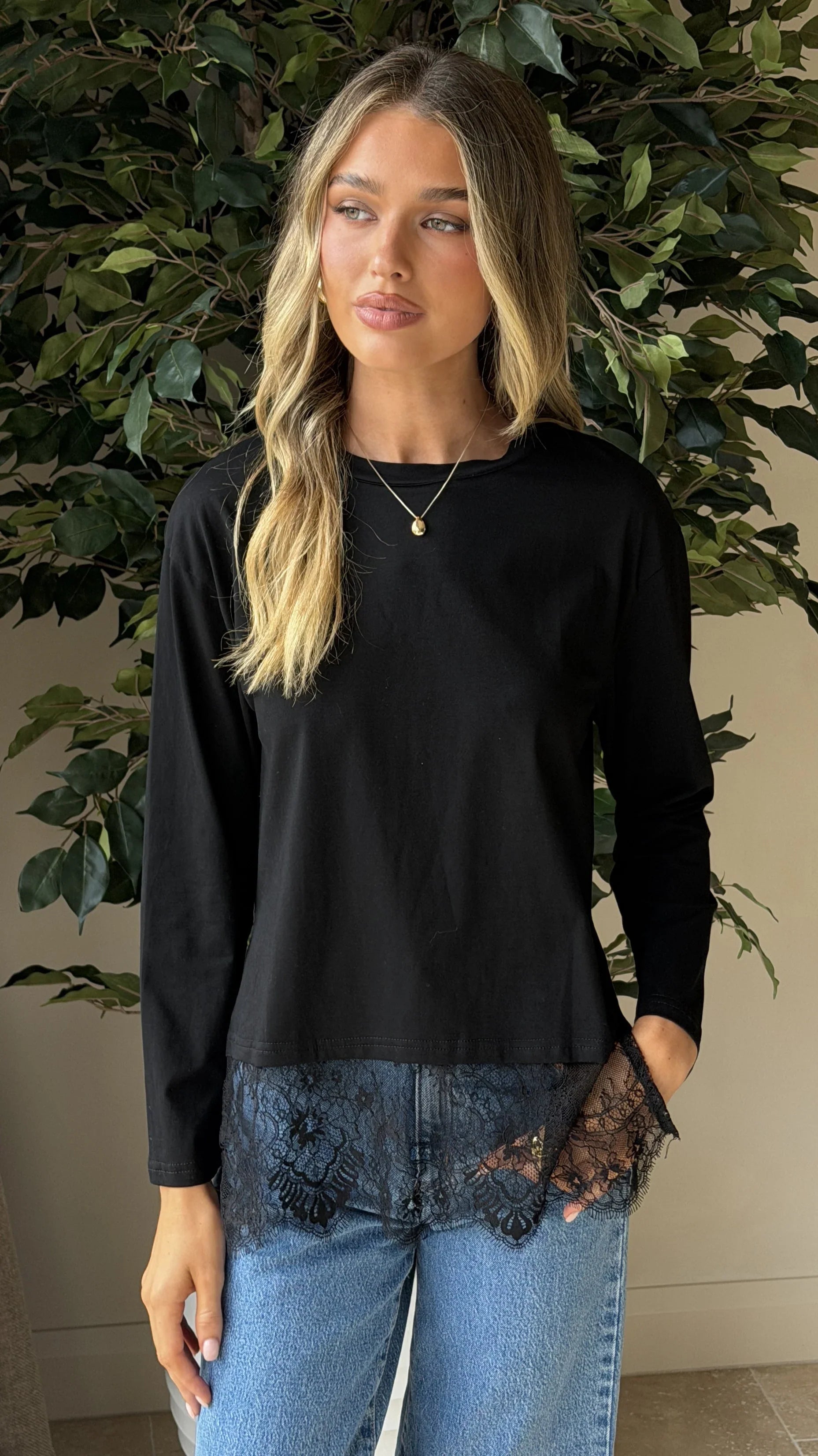 Alina Lace Trim Top Black