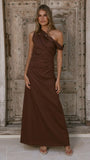 Larissa One Shoulder Maxi Dress Brown