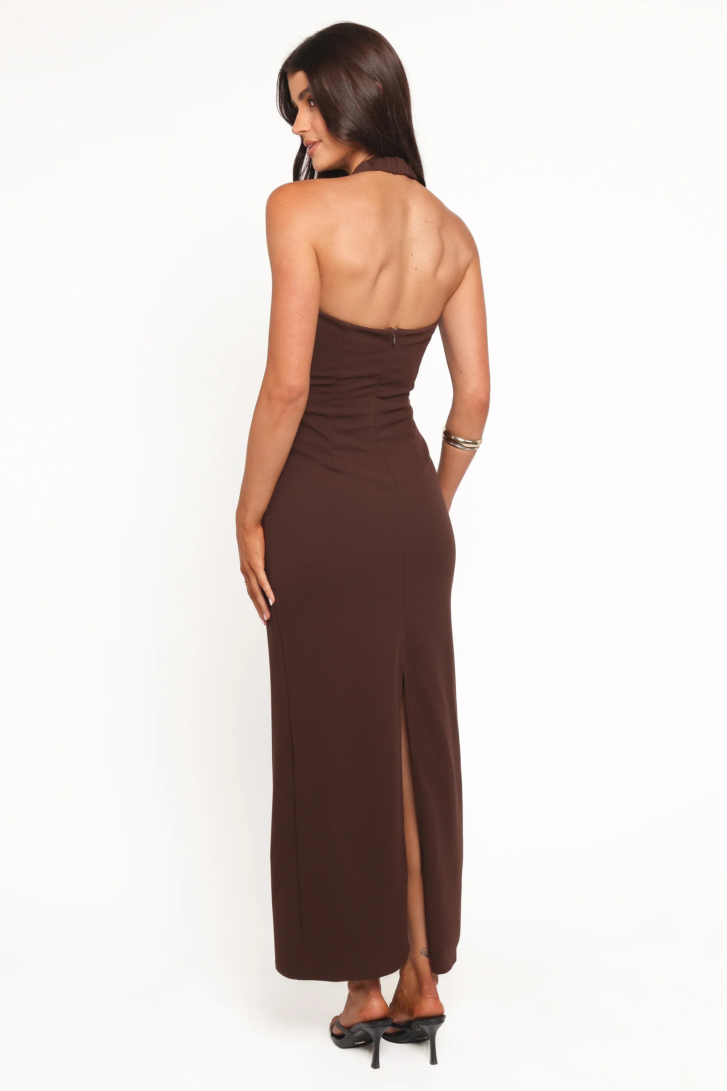 Ongelique Halterneck Maxi Dress Brown