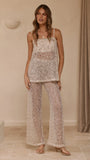 Zarina Sequin Long Line Top and Pants Set Beige