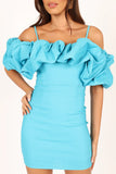 Sia Ruffle Mini Dress Aqua