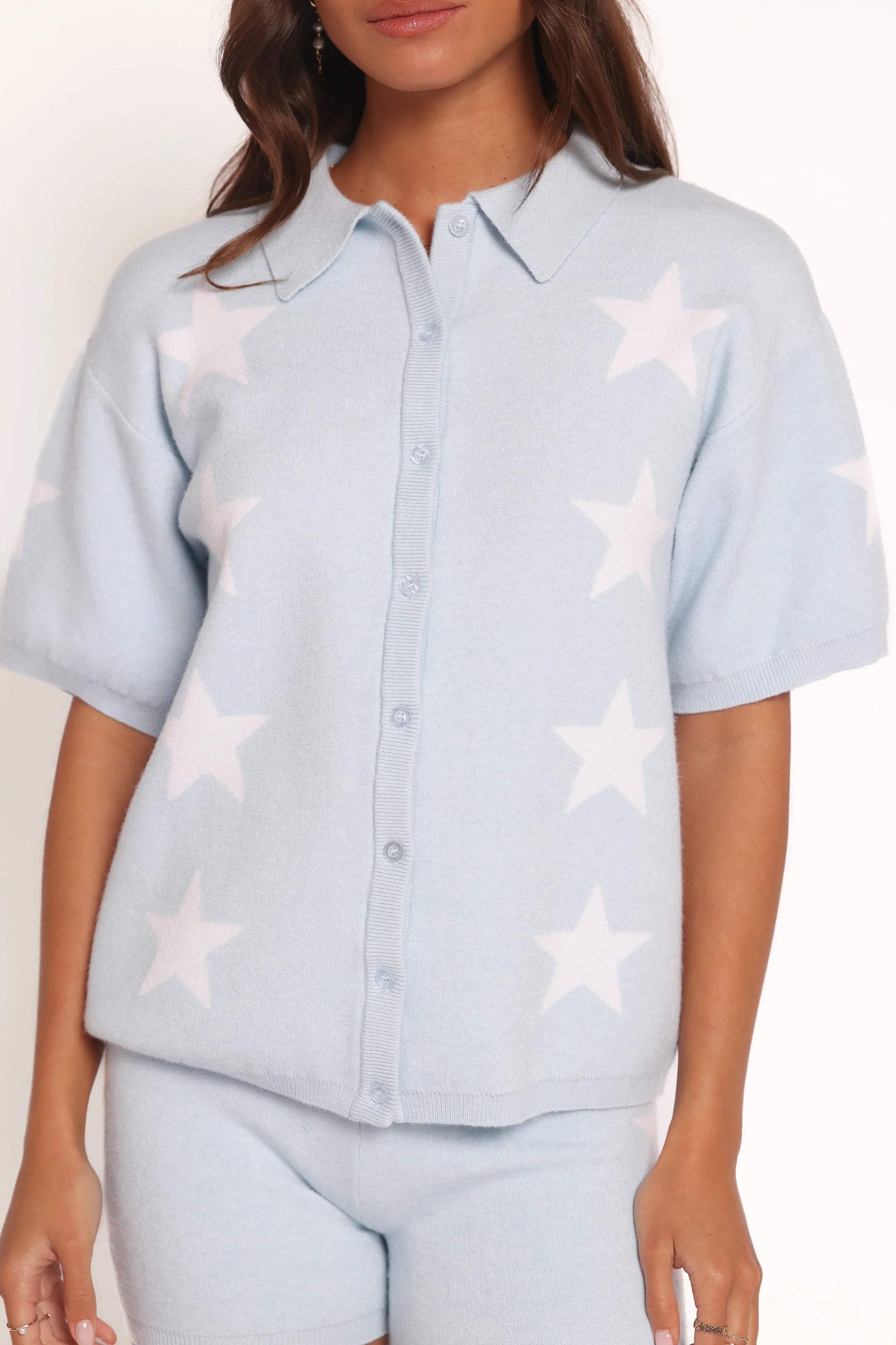 Lela Knitted Shirt Light Blue Stars
