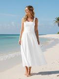 Square Neck Sleeveless A Line Maxi Dress Smocked Ruffle Flowy Casual Long Dresses