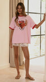 Amor E Sorte Oversized Tee Pink Red