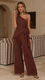 Leela One Shoulder Top and Pants Set Brown
