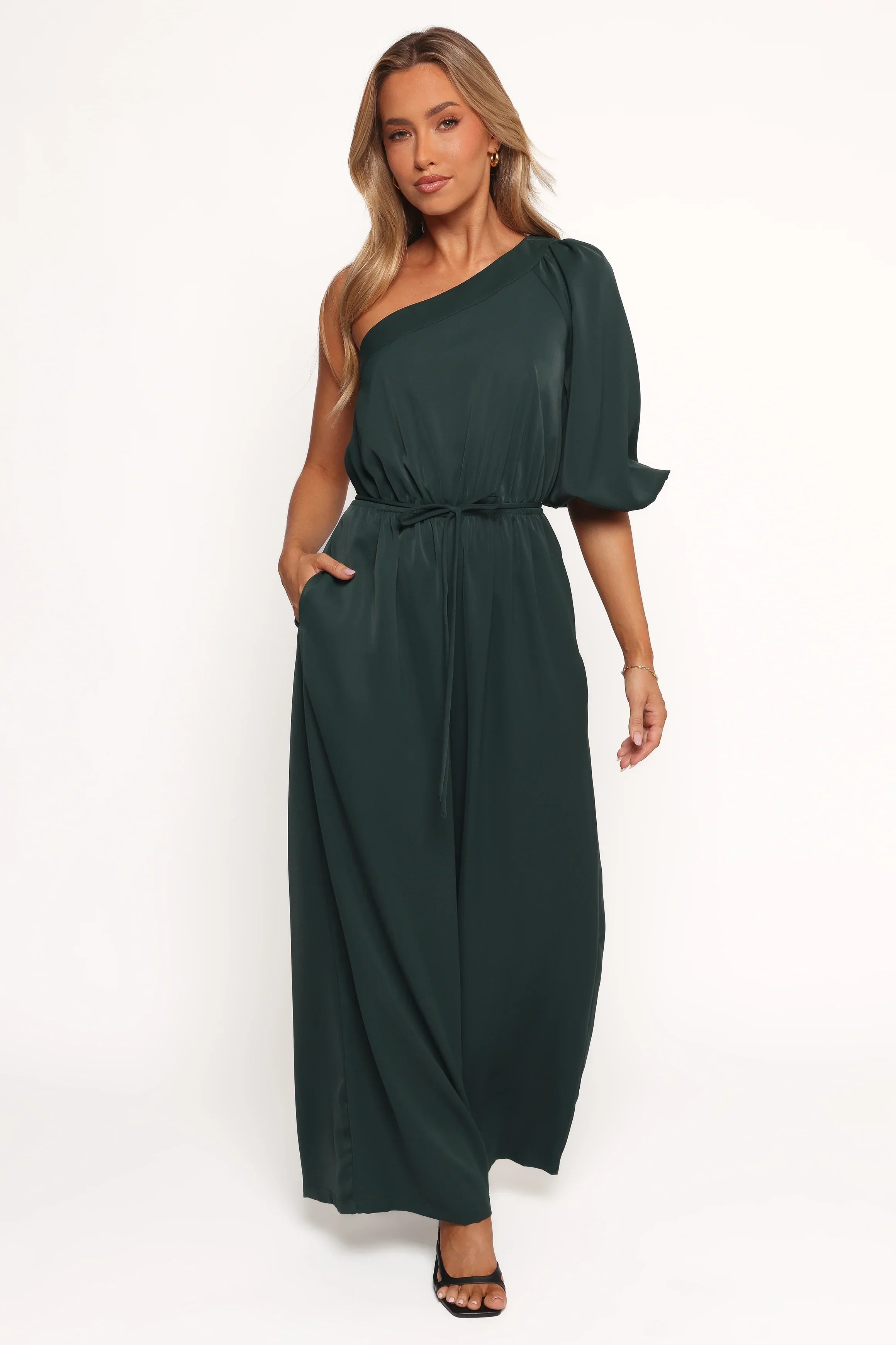 Hedda One Shoulder Jumpsuit Emerald