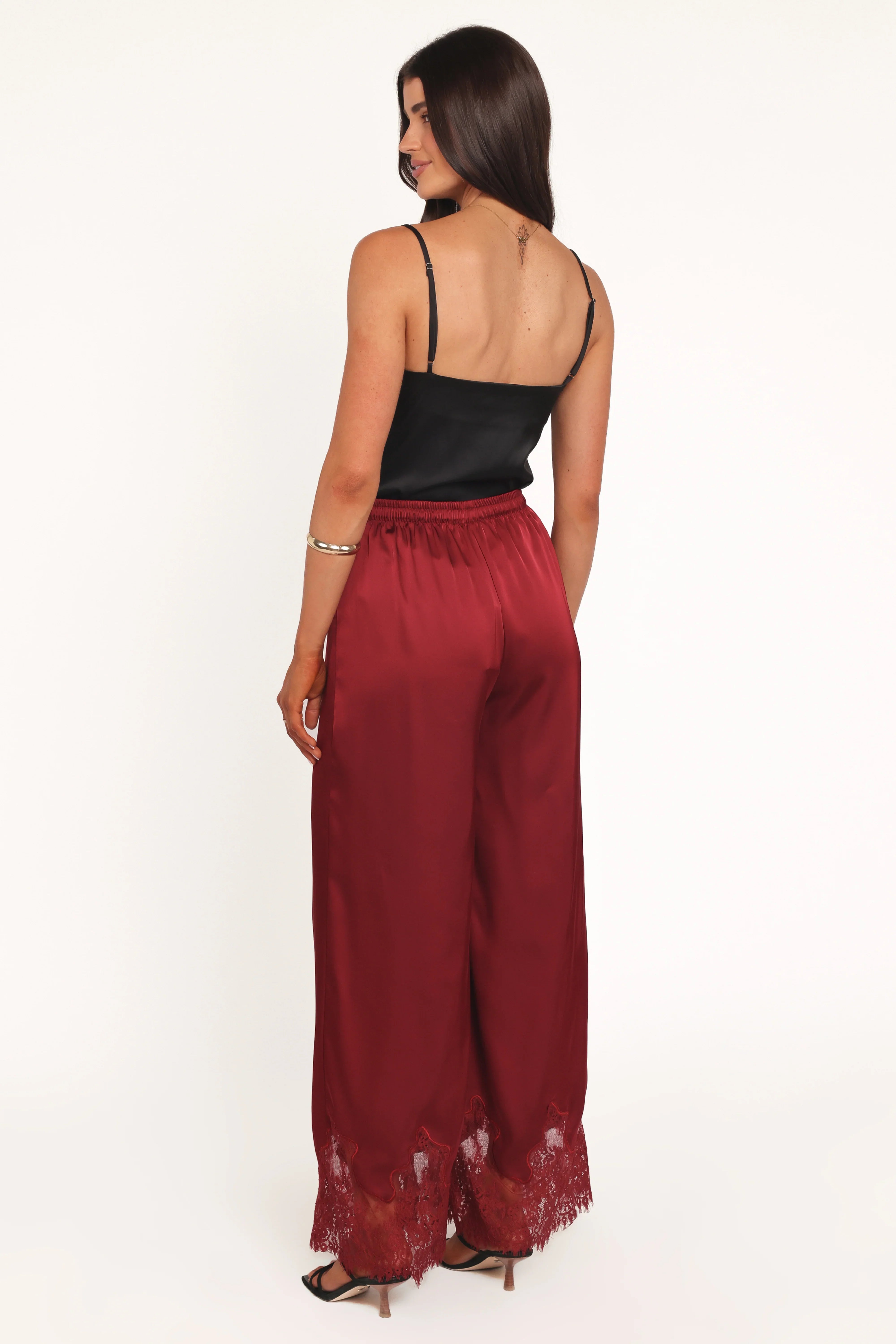 Viola Drawstring Wide Leg Pant Wine