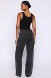 Making Appearances Mid Rise Lace Up Straight Leg Jeans Black Acid Wash
