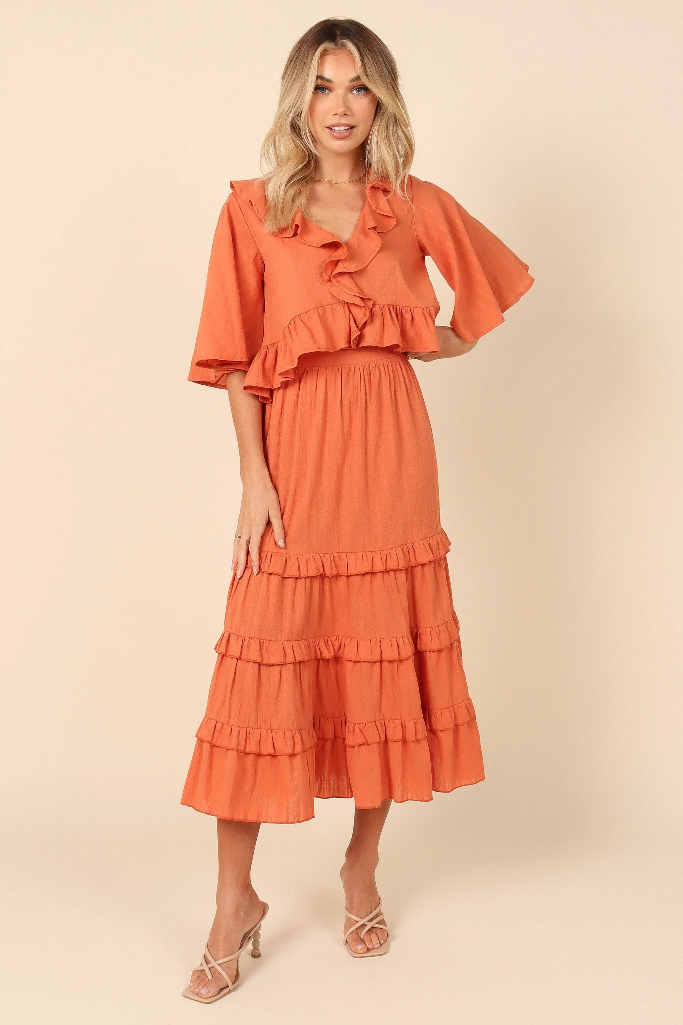 Sheridan Cropped Ruffle Top Rust
