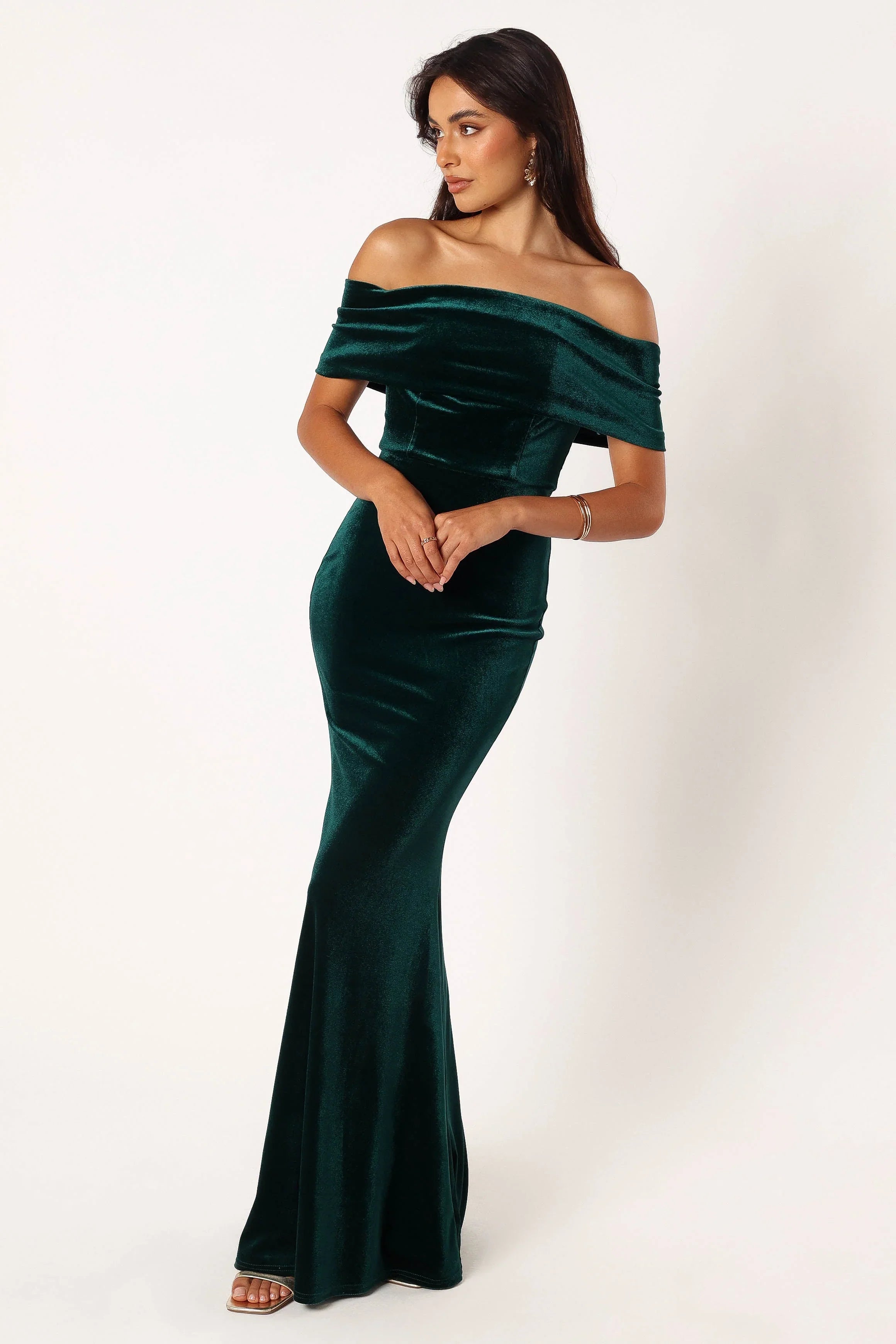 Adair Off Shoulder Maxi Dress Emerald Green
