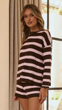Jaeden Long Sleeve Top Shorts Set Pink Chocolate Stripe