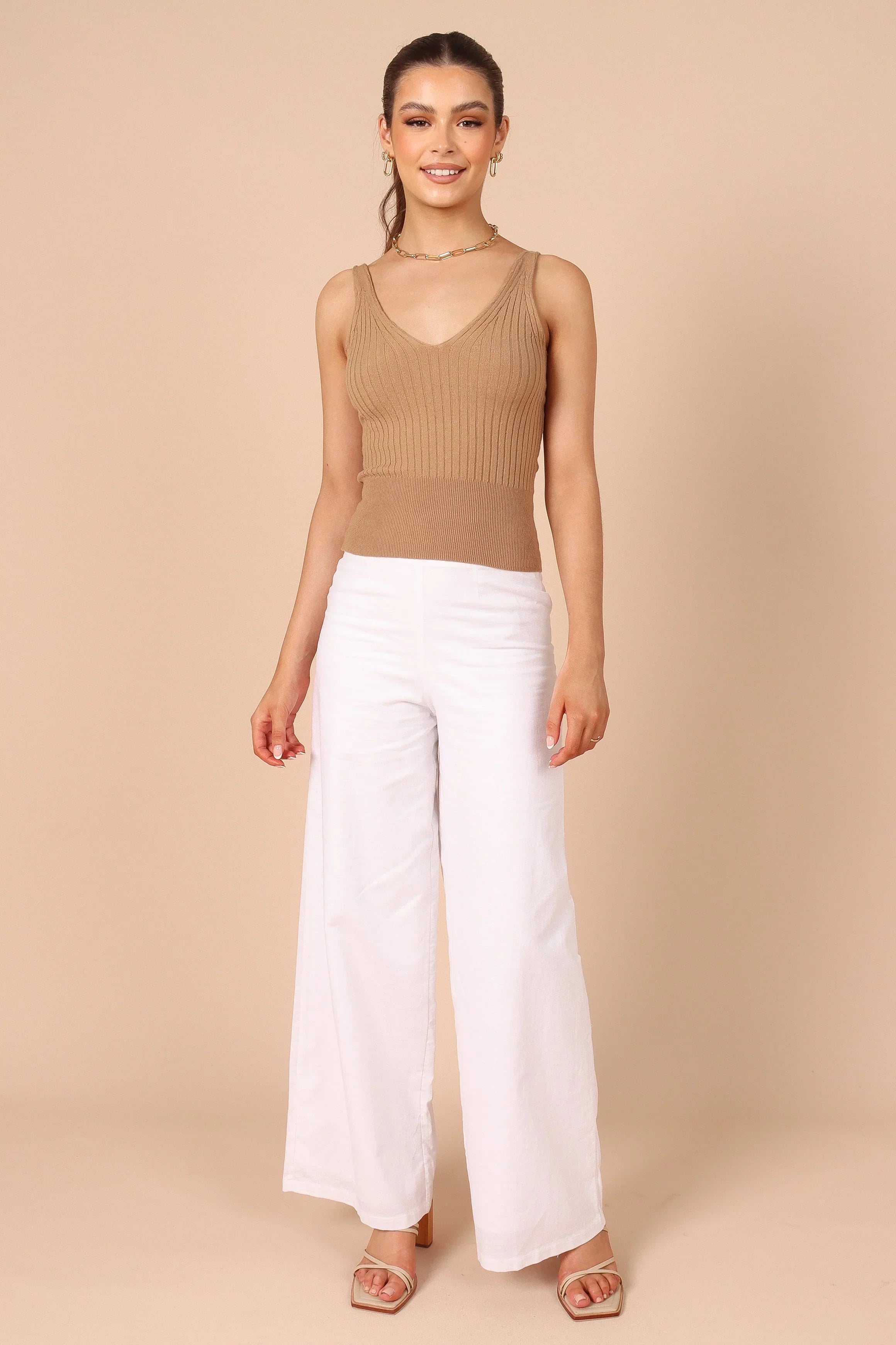 Gemma V Neck Tank Top Camel