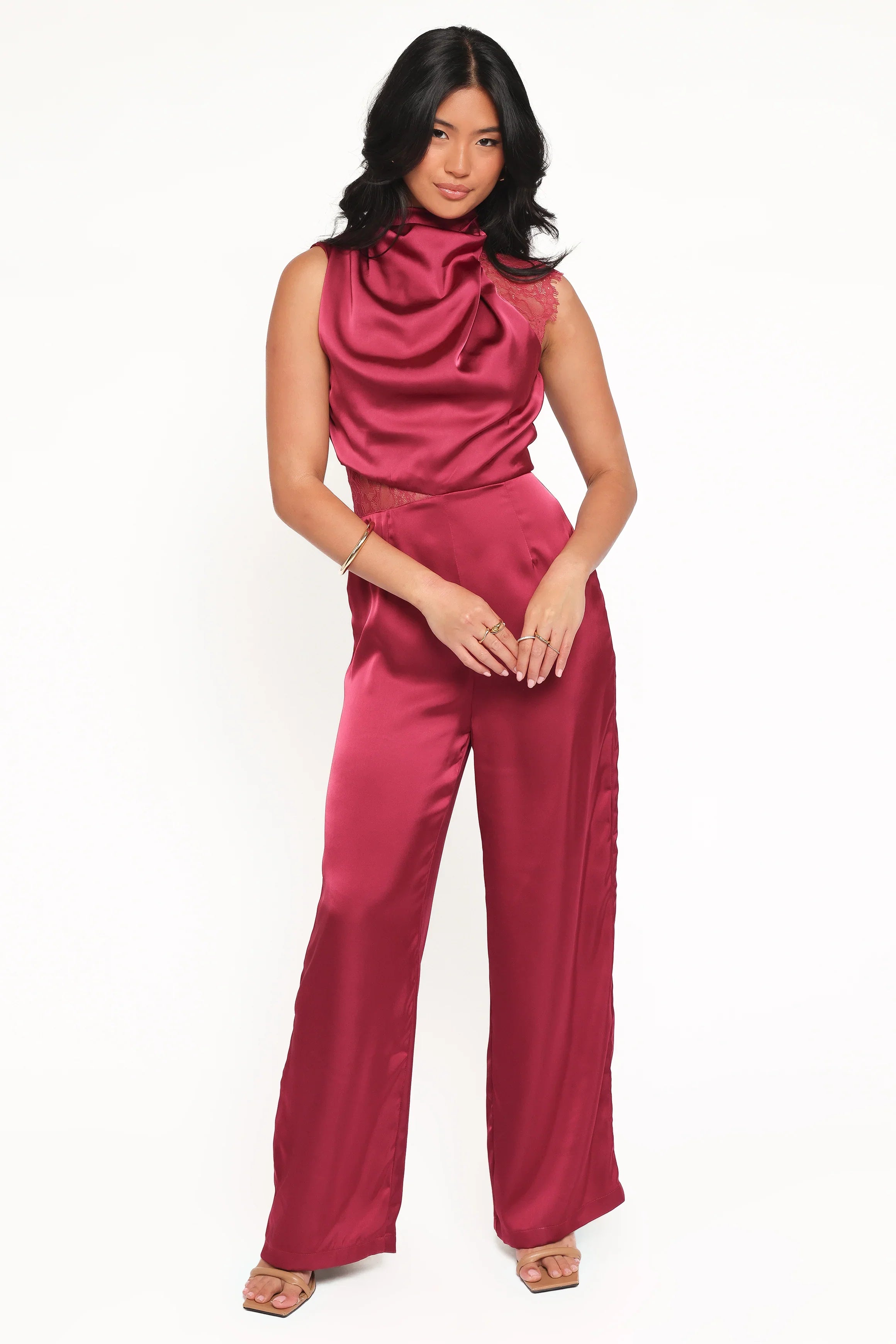 Brinley One Shoulder Jumpsuit Berry