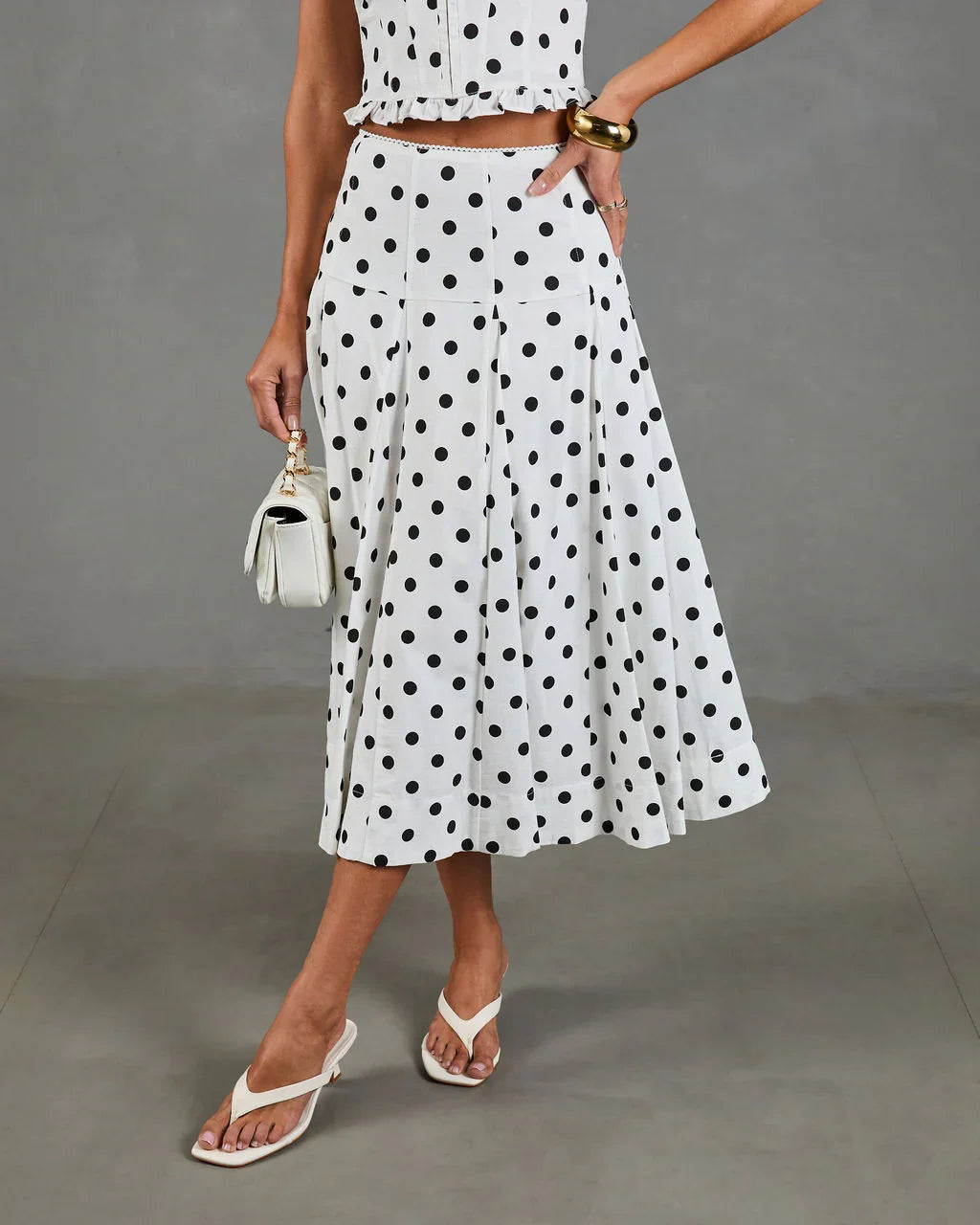 Spotted Dream Polka Dot Linen Blend Midi Skirt