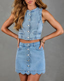 Lerah Scallop Denim Mini Skirt