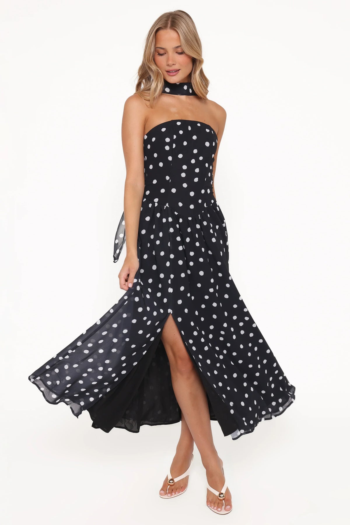 Boston Strapless Maxi Dress Black Polka Dot