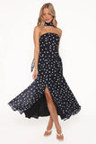 Boston Strapless Maxi Dress Black Polka Dot