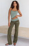 Lucky Charm Fold Over Pants Khaki Mint Stripe