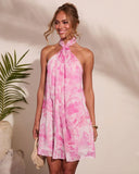Tropic Bloom Floral Print Halter Neck Mini Dress
