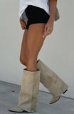 Im That Girl Knee High Boots Neutral Faux Suede