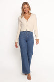 Zana Ribbed Ruffle Cuff Knit Sweater Cream
