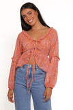 Isolt Tie Front Top Orange Paisley