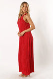 Melody Plisse Halter Maxi Dress Red