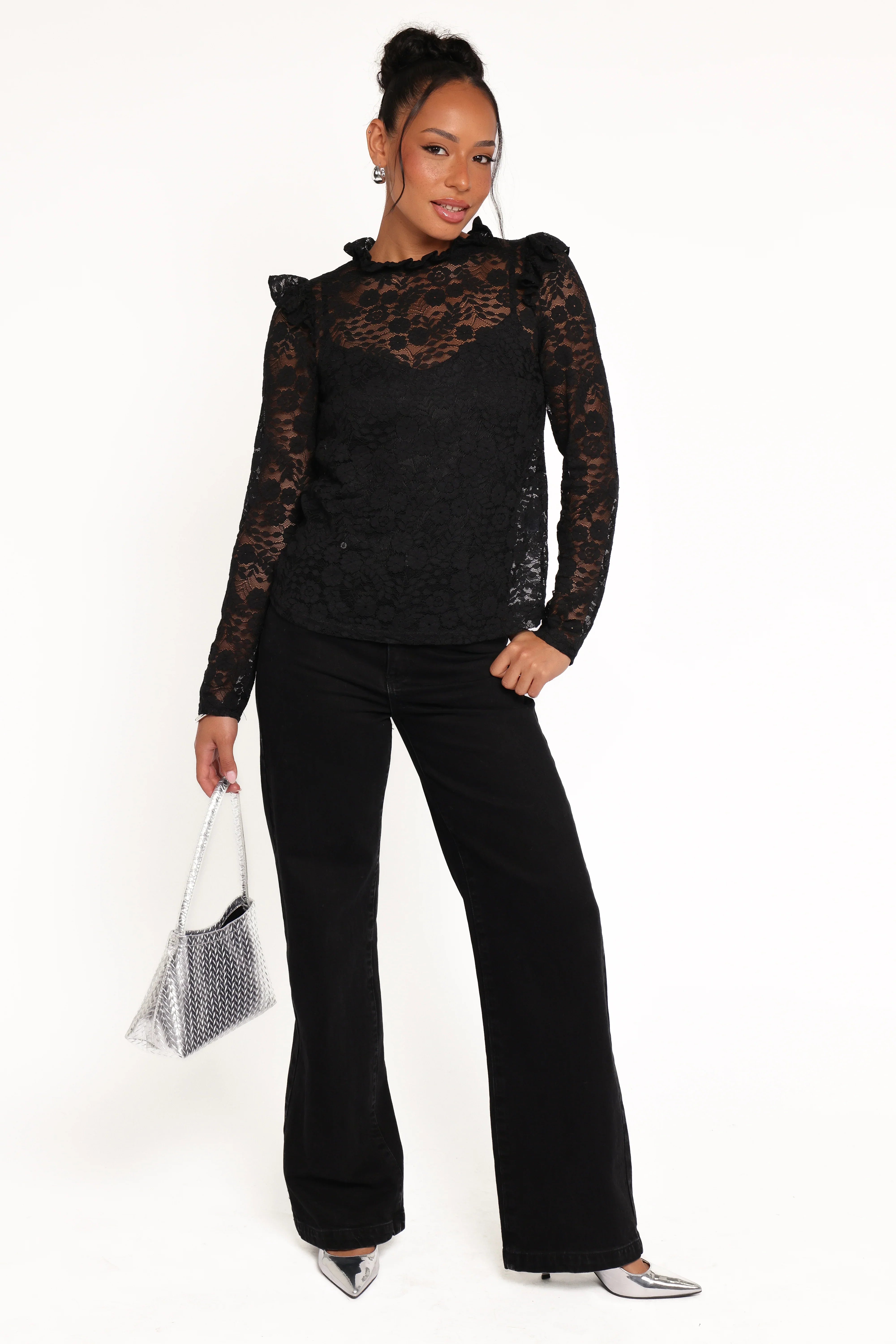 Lettie Lace Ruffle Top Black