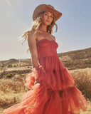 Novara Strapless Tiered Tulle Maxi Dress