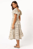 Soliel Puff Sleeve Midi Dress Beige Black