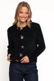 Donna Flower Button Cardigan Black