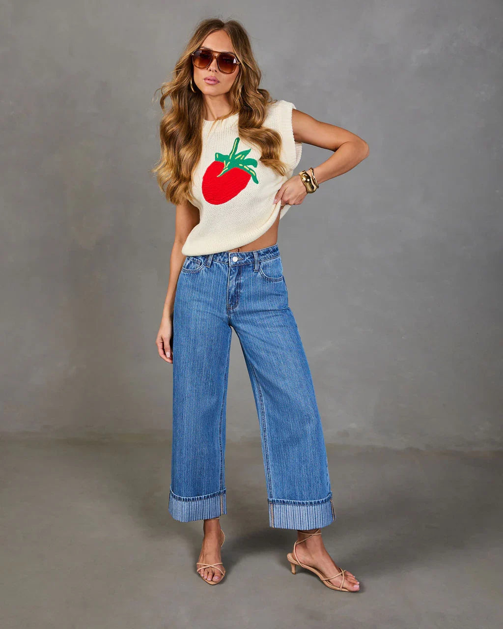 Ladena Rigid High Rise Wide Leg Cuffed Jeans